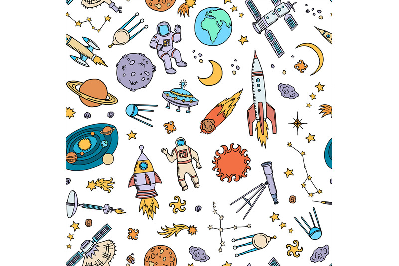 vector-hand-drawn-space-elements-background-or-pattern-illustration