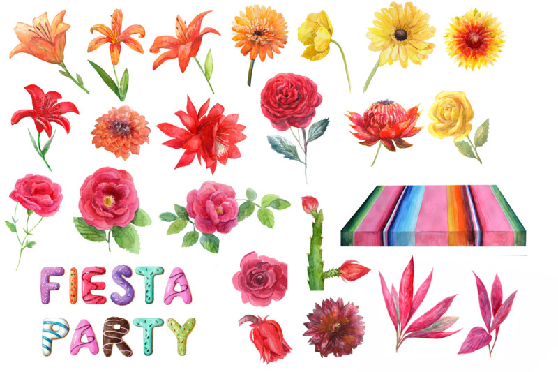 mexican-watercolor-flowers-fiesta