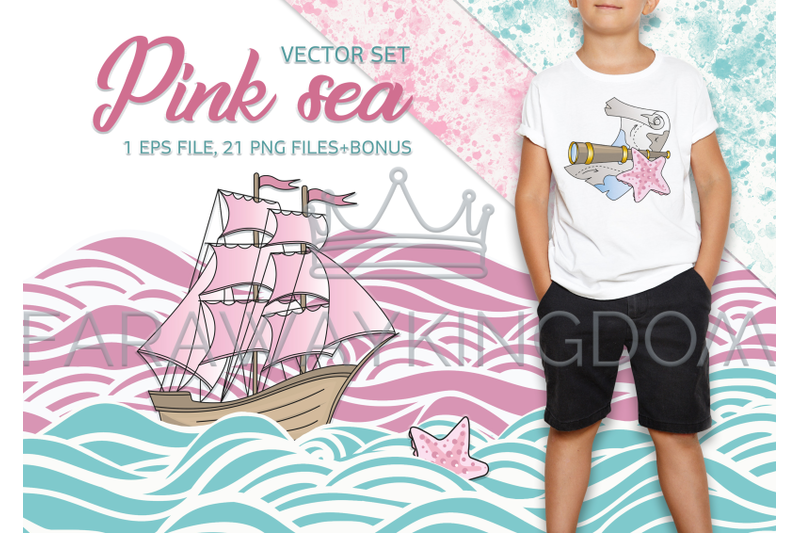 pink-sea-travel-cruise-cartoon-vector-illustration-set-for-print