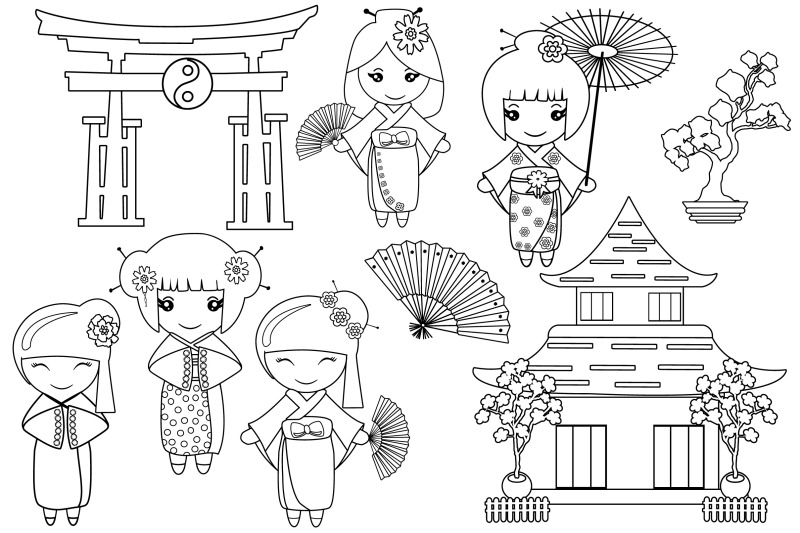 black-white-outline-kokeshi-japanese-dolls-svg-color-book-1274s