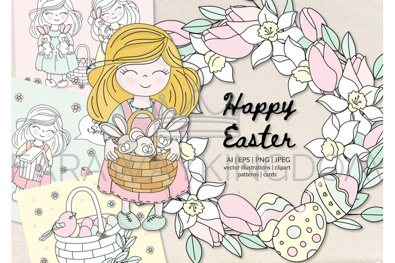 happy-easter-vector-illustration-seamless-pattern-wreath-card-set