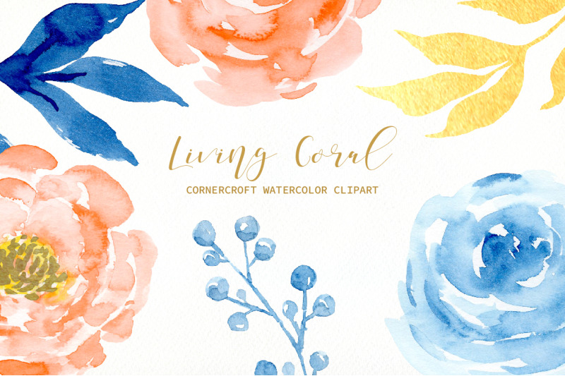 watercolor-living-coral-floral-collection