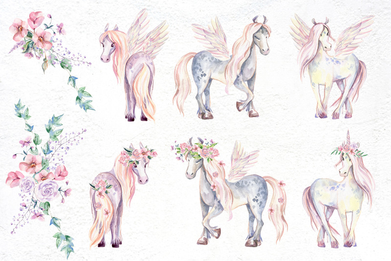my-magic-pony-watercolor-graphic-kit