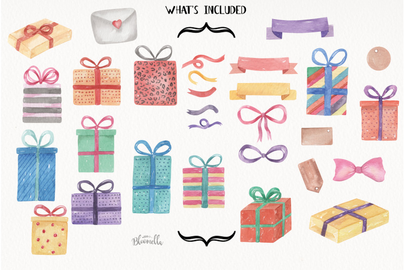 watercolor-presents-gifts-clipart-elements-tags-banners-bows