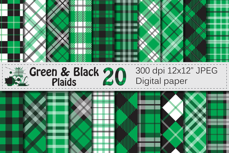 green-and-black-plaid-digital-papers-backgrounds