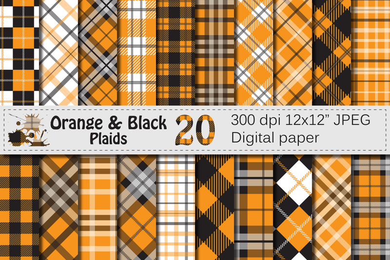 orange-and-black-plaid-digital-papers-backgrounds