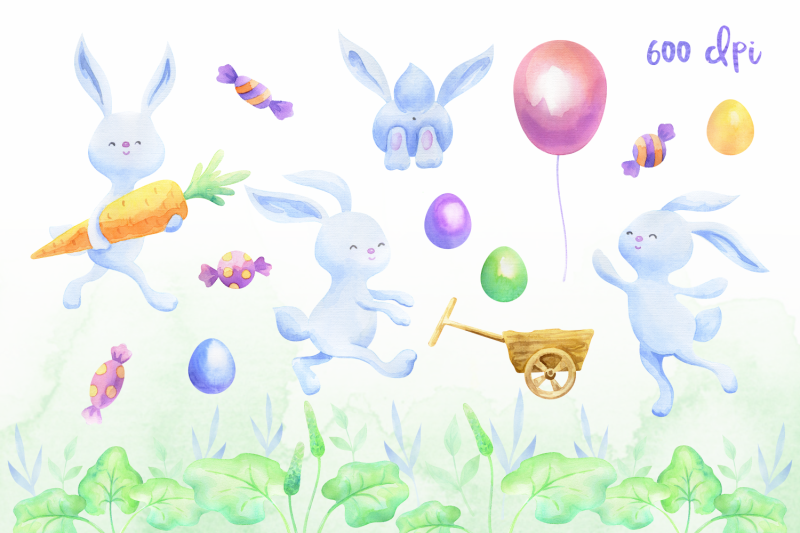 easter-hunt-watercolor-bunnies-flowers-and-eggs