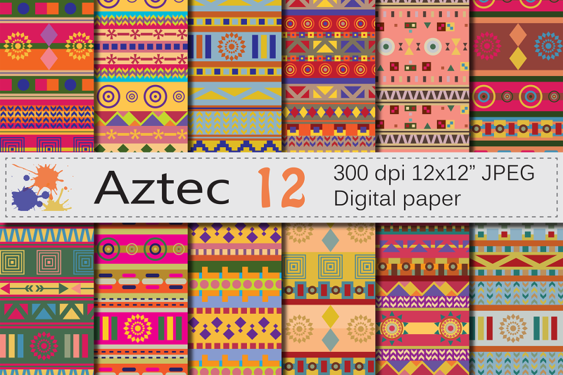 aztec-digital-paper-bright-ethnic-tribal-geometric-papers