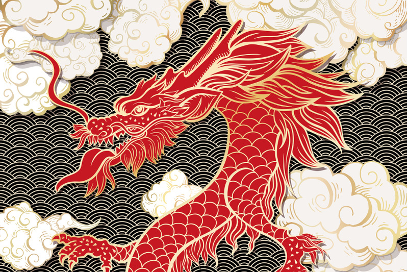 Chinese Dragon Vector Illustrations By ilonitta | TheHungryJPEG.com