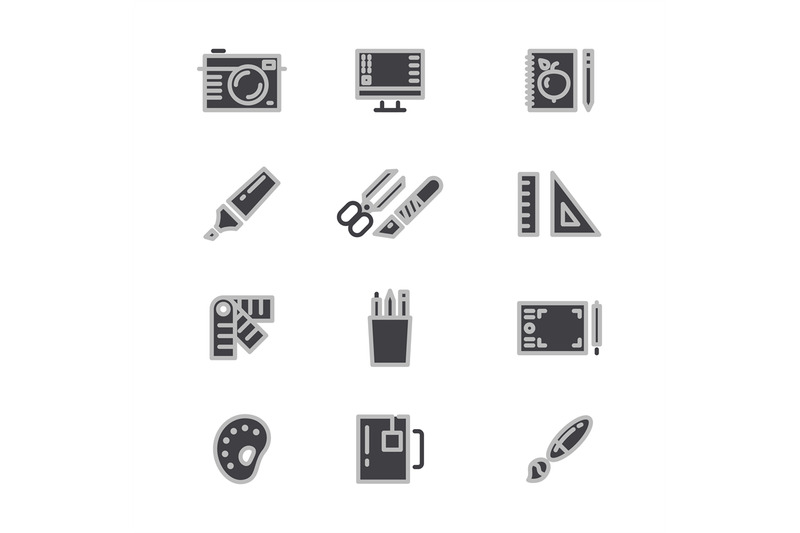 office-statonery-creative-and-graphic-design-tools-line-icons