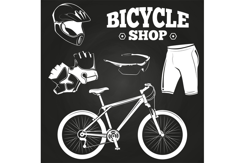 bicycle-shop-on-blackboard-helmet-bicycle-gloves