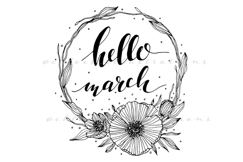 vector-hello-march-floral-line-art
