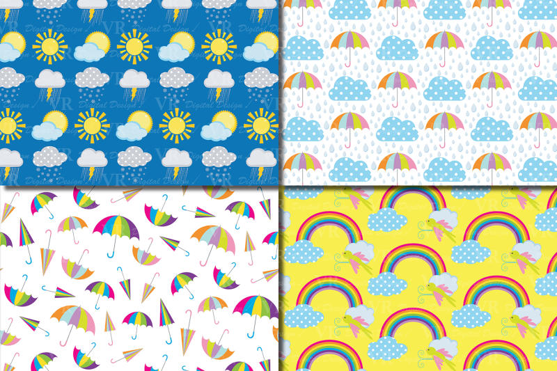 weather-digital-paper-sun-clouds-rain-umbrella-papers