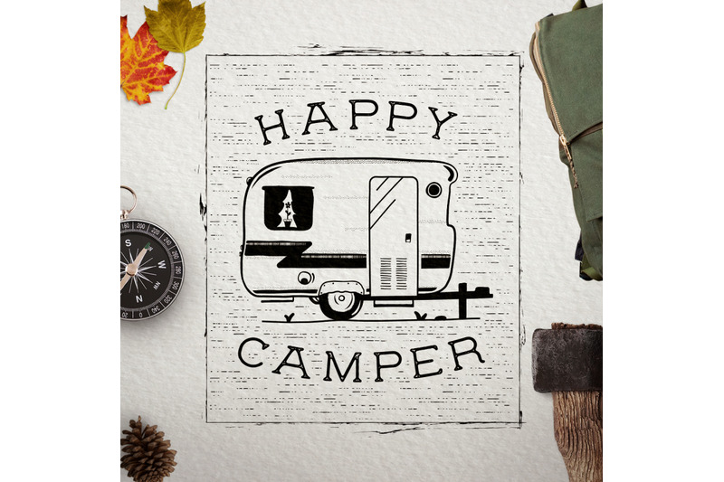 Happy Camper Logo / Retro Travel RV Camping Badge By Jekson Graphics