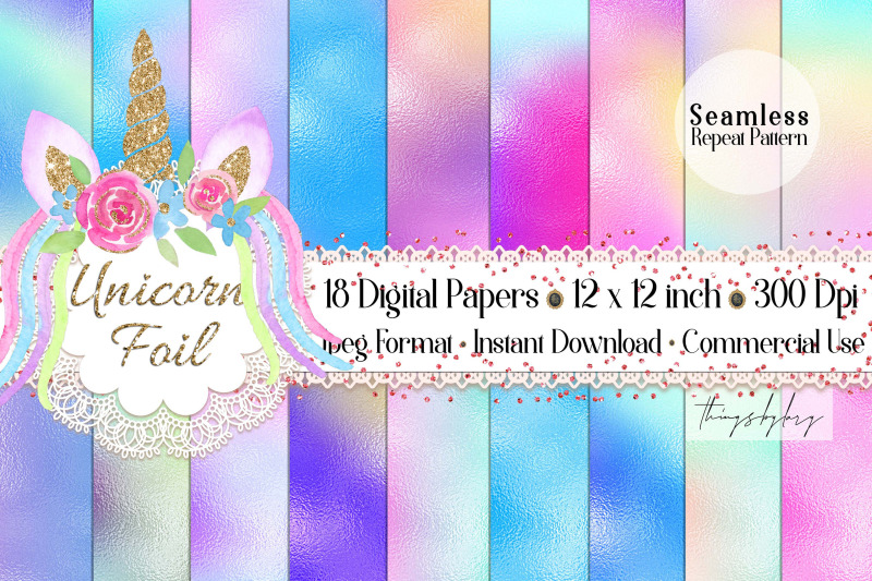 18-seamless-fairy-tale-unicorn-mermaid-foil-digital-papers