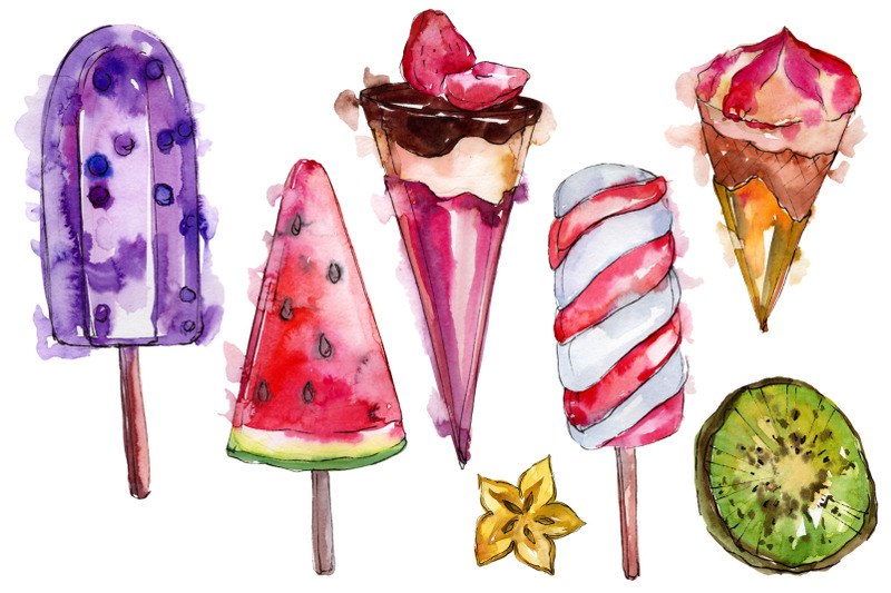 dessert-ice-cream-fruit-nbsp-watercolor-png