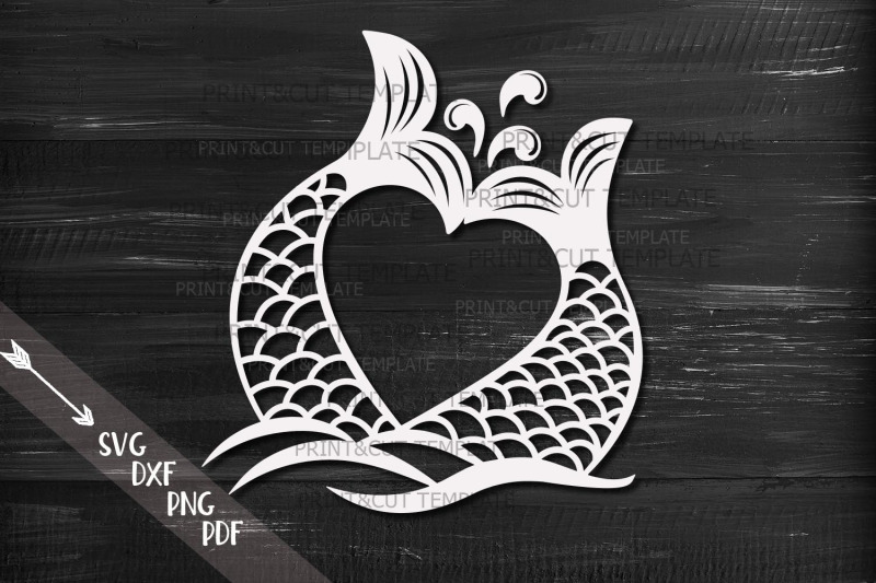 Download Couple mermaid tails heart shape svg dxf cut out template ...