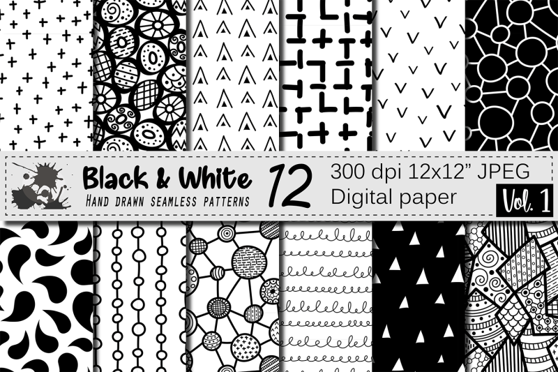 black-and-white-hand-drawn-seamless-doodle-geometric-patterns