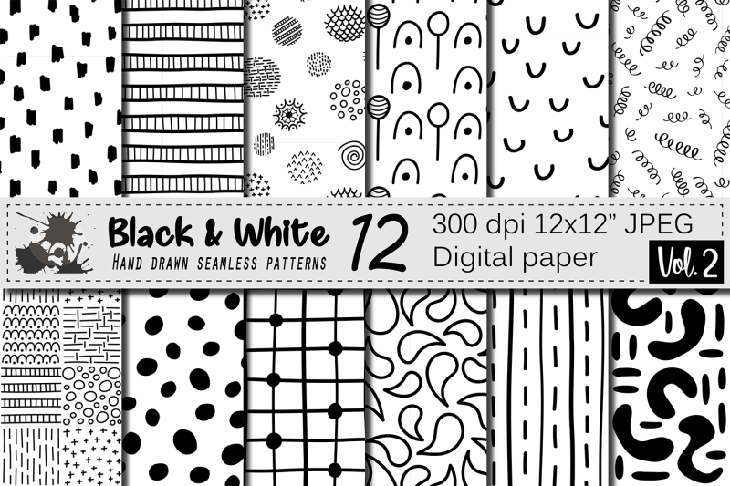black-and-white-hand-drawn-seamless-doodle-geometric-digital-papers