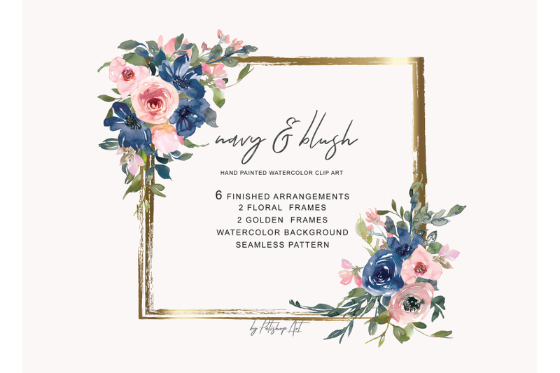 watercolor-navy-and-blush-floral-bouquet-clipart
