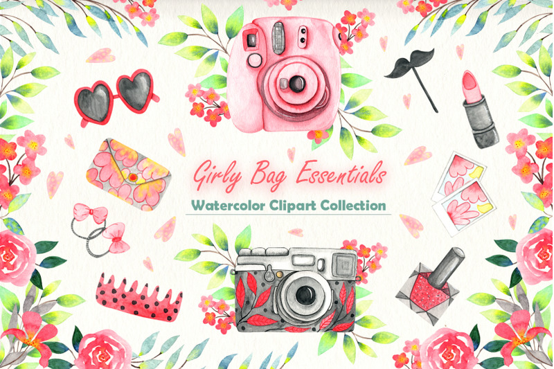 girly-bag-essentials-watercolor-collection