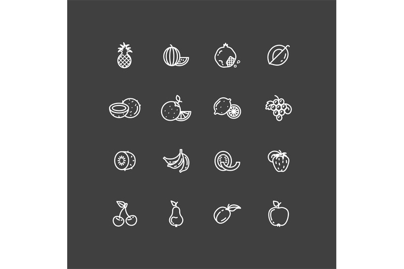 white-fruits-thin-line-icons-set