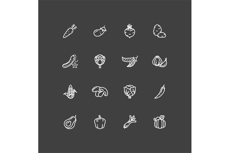 white-vegetables-outline-icons-set