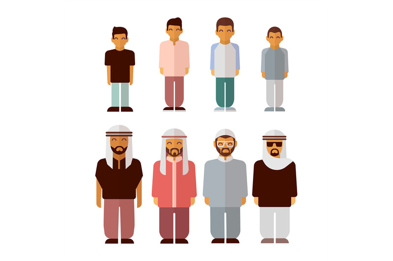 flat-arabic-boys-and-men-isolated-on-white-background