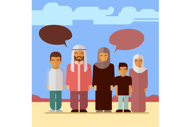 flat-arabic-family-social-concept-design