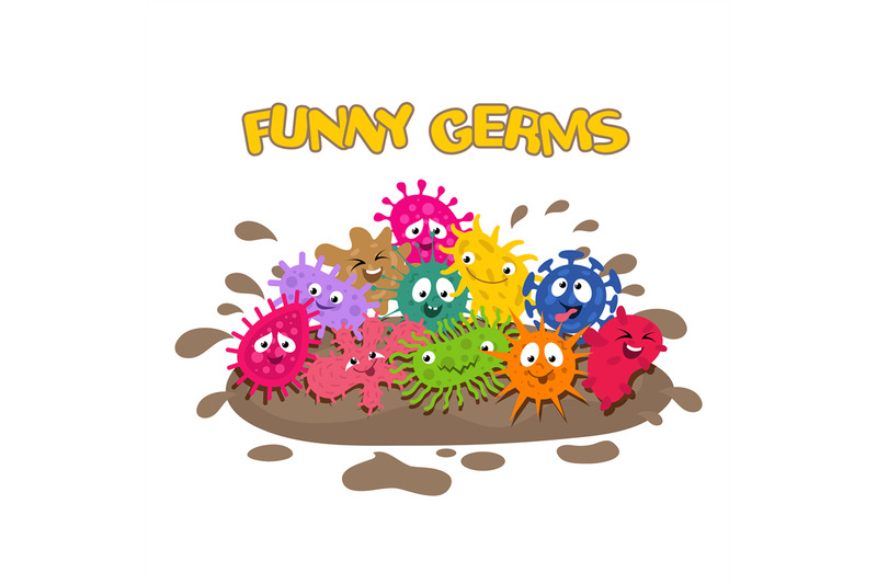 funny-vector-germs-cartoon-bacteria-splash-in-mud-vector-illustration