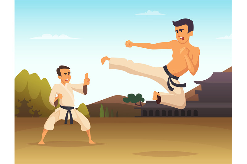 karate-fighters-cartoon-background-vector-illustration-sport-art-mart