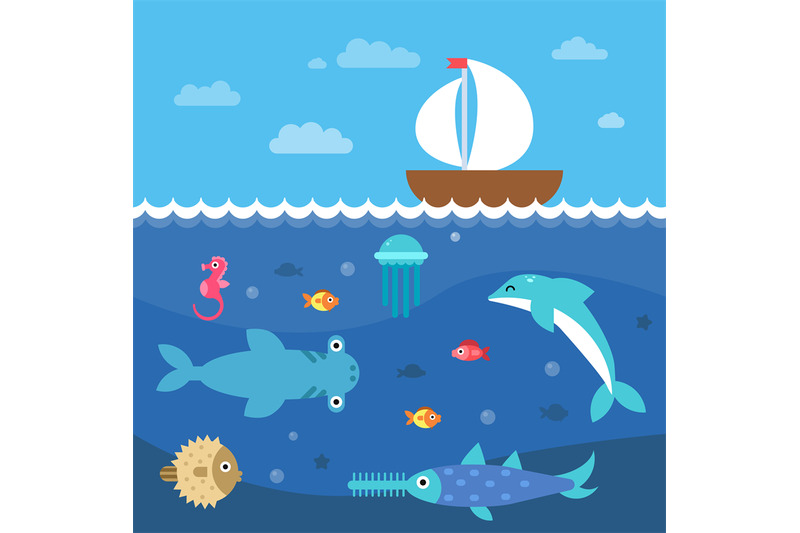 stylized-flat-vector-illustrations-of-underwater-life