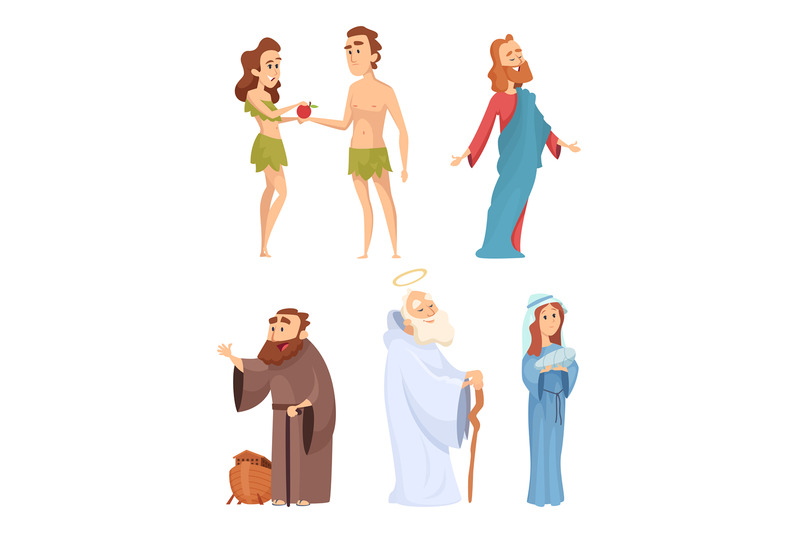 historical-characters-of-bible-vector-mascots-in-various-poses