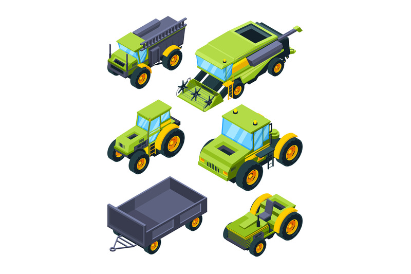 isometric-illustrations-of-combine-tractor-and-other-various-agricult