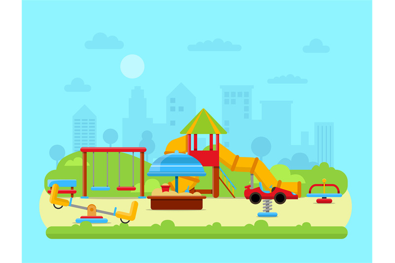 vector-illustration-of-urban-landscape-with-park-and-childrens-playgro