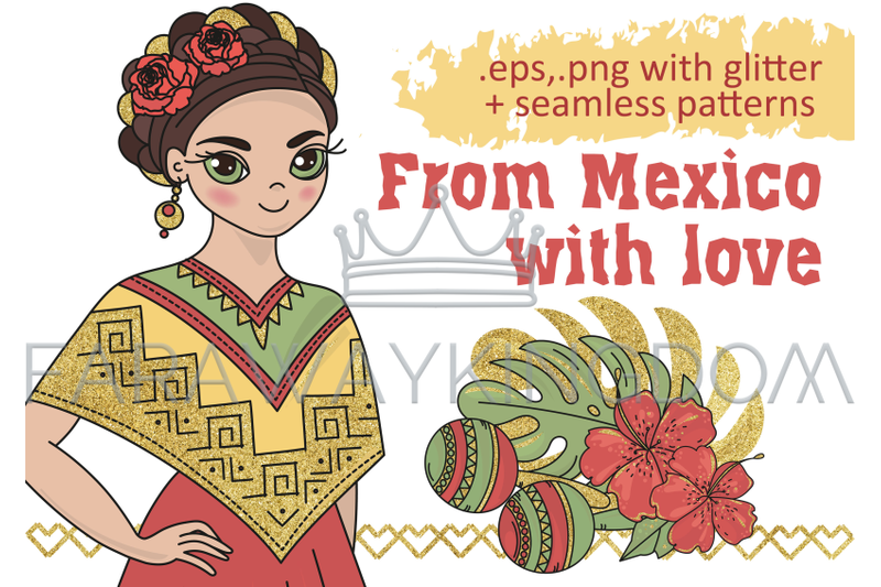 mexico-golden-travel-vector-illustration-seamless-pattern-set