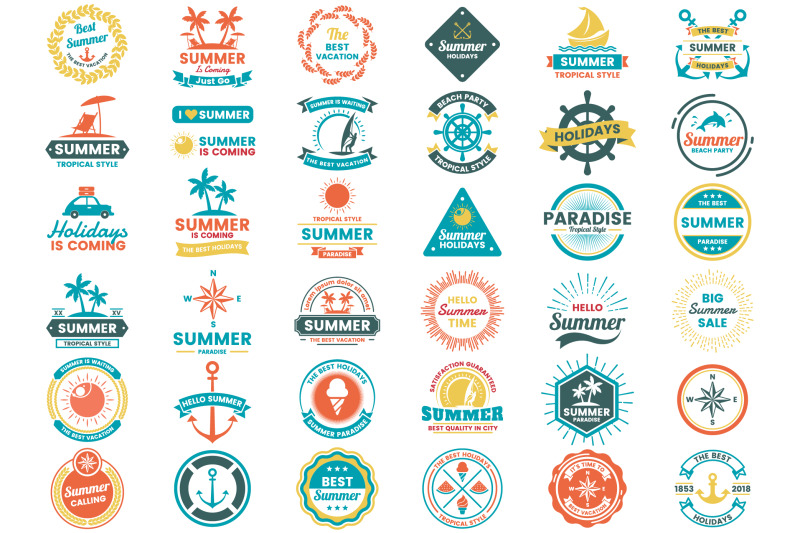 summer-badge-amp-objects-vector-set