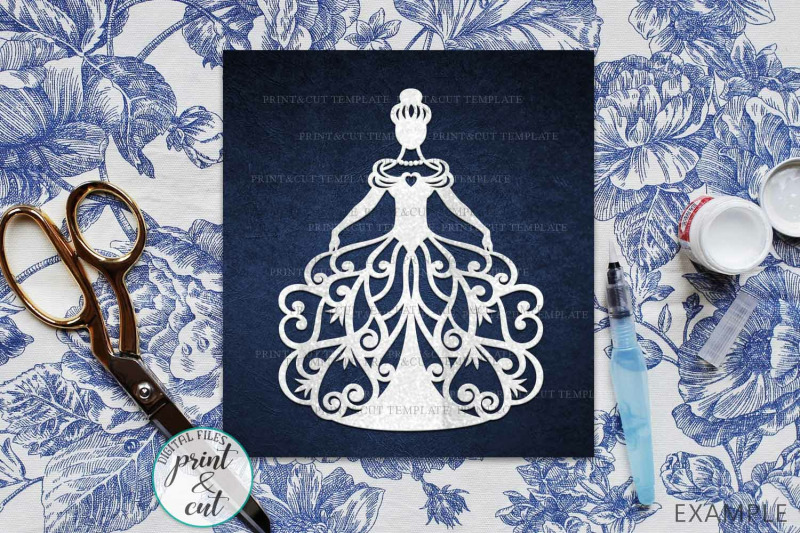 Bride In A Floral Swirls Dress Wedding Paper Cut Laser Cut Svg By Kartcreation Thehungryjpeg Com