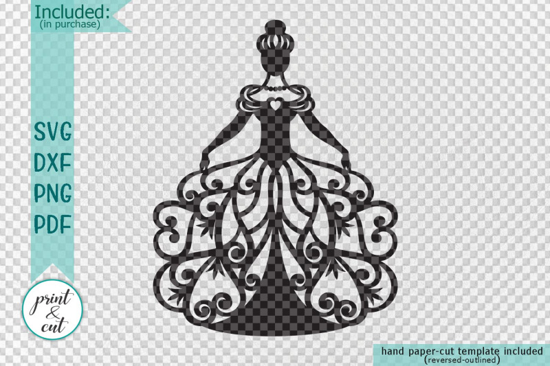 Download Bride in a floral swirls dress Wedding paper cut laser cut ...