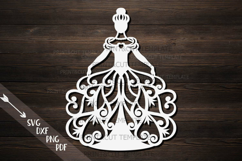 Bride in a floral swirls dress Wedding paper cut laser cut ...