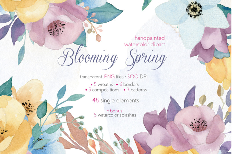 blooming-summer-watercolor-floral-elements-set-clipart