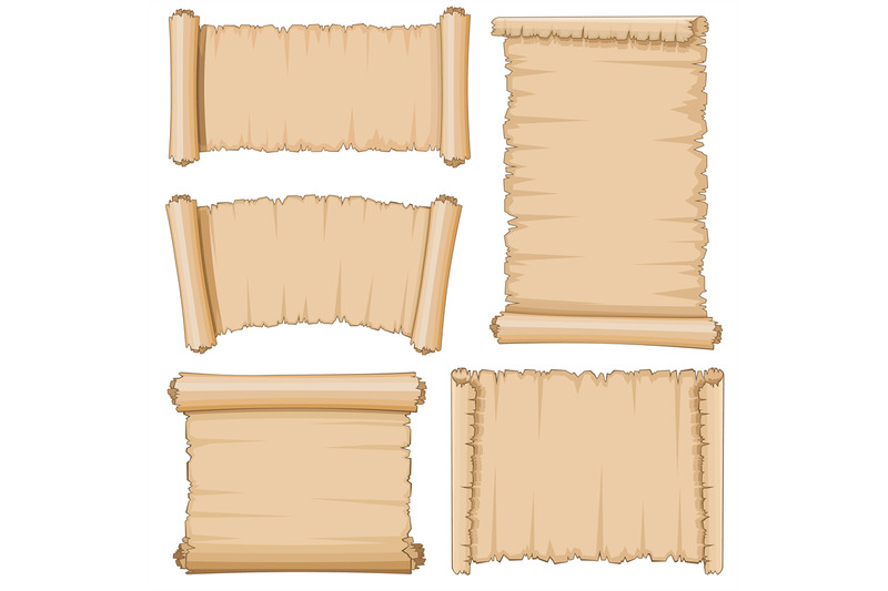 blank-cartoon-old-scrolls-of-papyrus-paper-vector-set