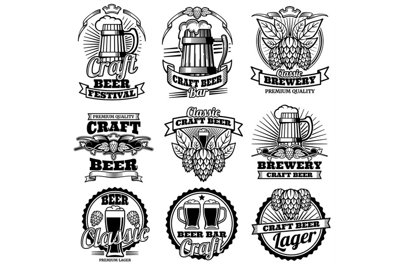 vintage-beer-drink-bar-vector-labels-retro-brewery-emblems-and-logos