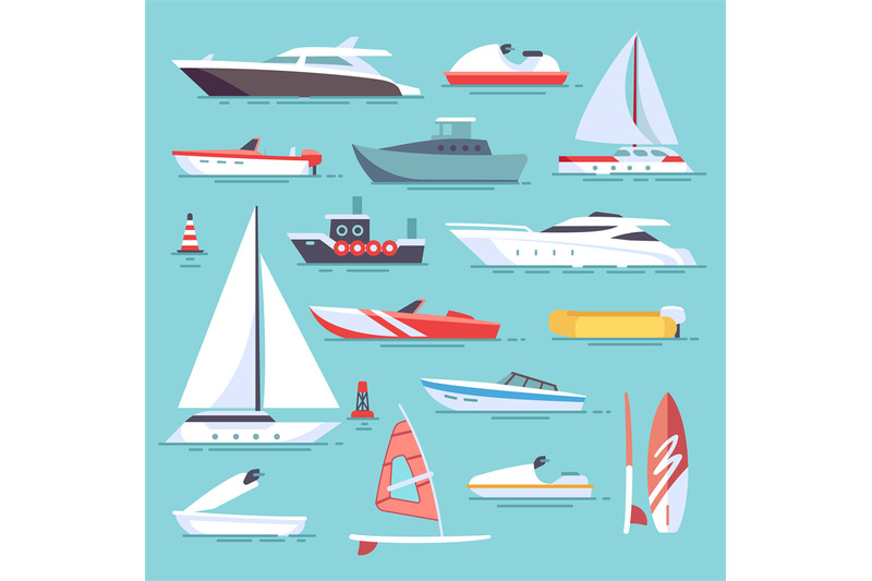 sea-boats-and-little-fishing-ships-sailboats-flat-vector-icons