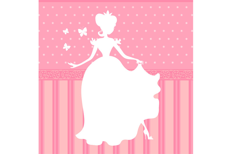 retro-vector-pink-background-with-little-beautiful-princess-silhouette