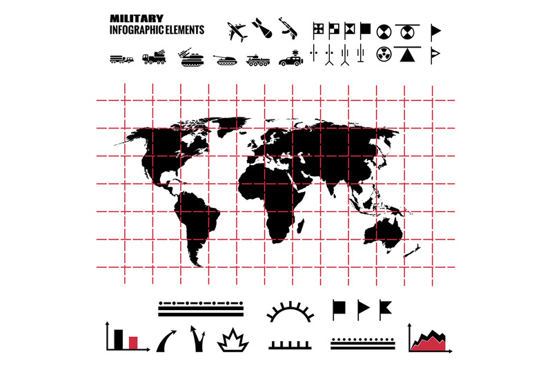 military-infographics-elements-with-world-map-and-icons