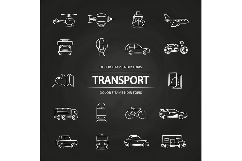 transport-line-icons-collection-on-blackboard