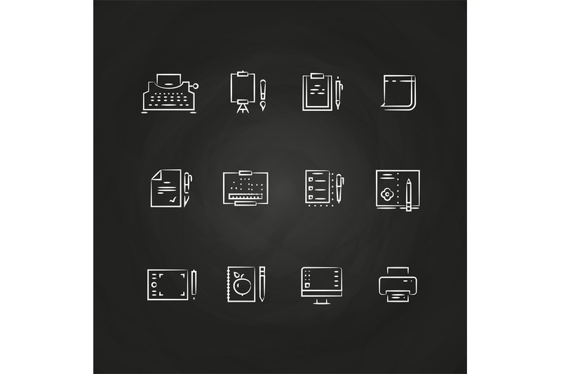 writing-tools-line-icons-on-chalkboard-design