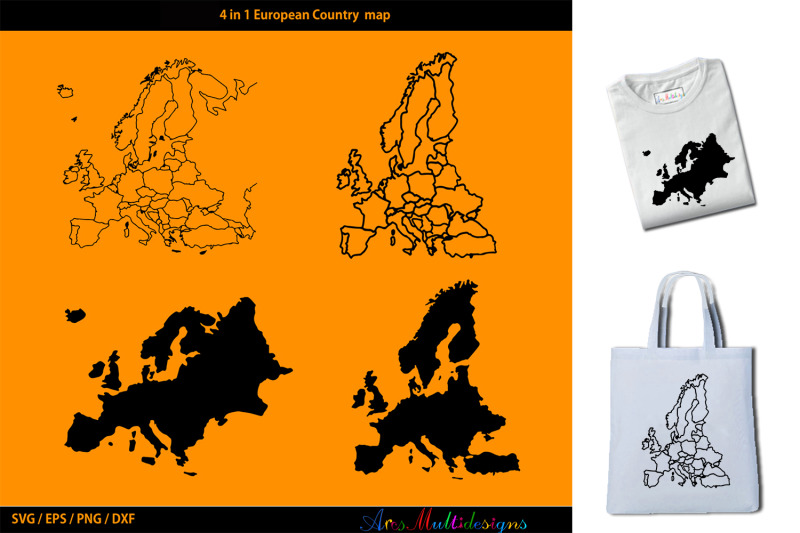 european-country-map-silhouette-vector-outline-plus-silhouettes