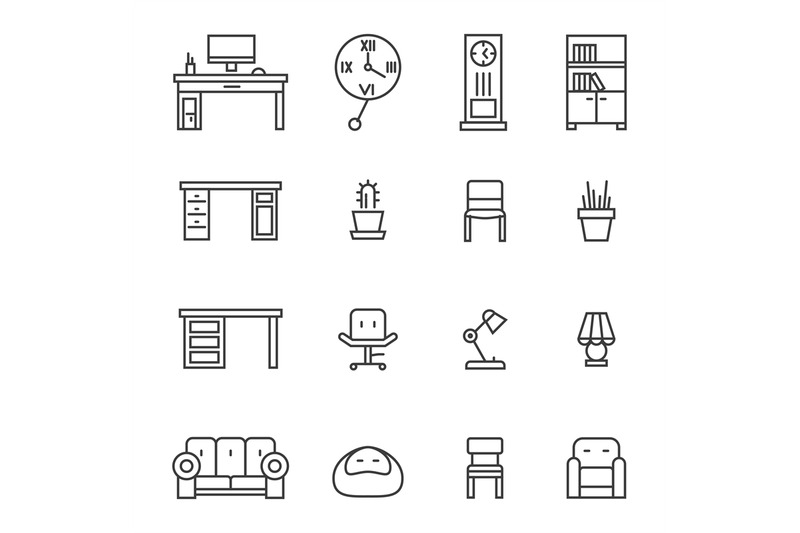 work-room-furniture-thin-line-icons